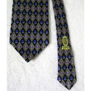 FABERGE Mens Silk Tie Blue Purple Handmade USA 072 Geometric Eggs